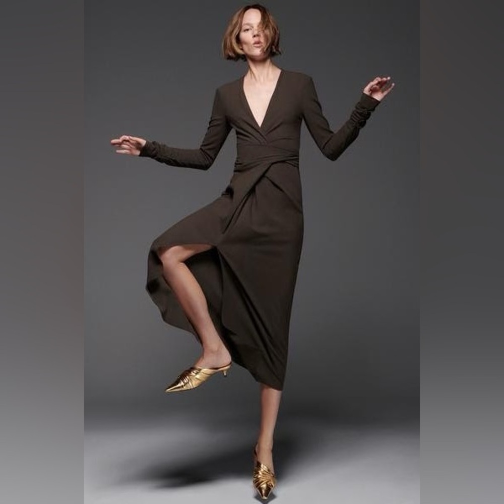 Zara Women's Elegant Dark Brown wool Dress